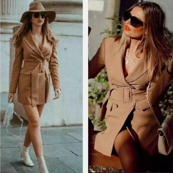 NWT Blogger’s Favorite Luxury Minimalist Zara Double Breasted Camel Coat/Dress - Picture 9 of 17